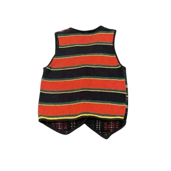 VTG Limited Too Girls 90s Plaid Striped Vest Button Front Size 16 Red Navy Green - Picture 2 of 7